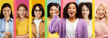 Bir kolaj, çeşitli gençlerden oluşan bir grubun gülümsediğini ve birbirleriyle meşgul olduğunu gösteriyor. Her kişi parlak, renkli arka planlara karşı konumlandırılmış, canlı bir atmosfer yaratıyor..