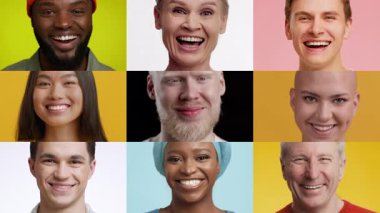 Canlı bir kolaj, mutluluk ve çeşitli duygular sergileyen farklı bireyleri barındırır. Her yüz sıcaklığı yansıtıyor. Renkli arka planlara karşı çeşitli arka planlar ve ifadeler sergiliyor..