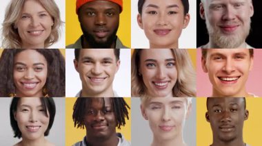 Çeşitli bireylerin yüz ifadeleriyle çeşitli duygular sergilediği bir kolaj..