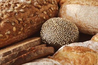 Ekmek arka plan, siyah beyaz, siyah ve çavdar somun closeup