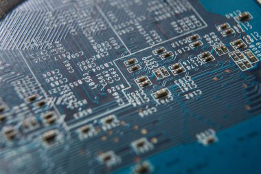 Laptop anakart mikro devre, kapat. Bilgisayar elektronik parçalar arkaplanı