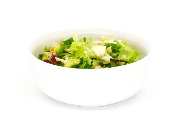 Misticanza karışık salatası, nadir bulunan bir İtalyan salatası çeşidi, bir kasede. Dilimlenmiş elmalar, kırmızı salata ve dilimlenmiş havuçla harika bir vejetaryen ya da vejetaryen yemeği olur. Beyazda izole edilmiş