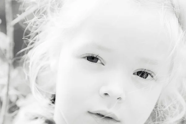 Retrato de uma menina com olhos castanhos olhando para a câmera — Fotografia de Stock