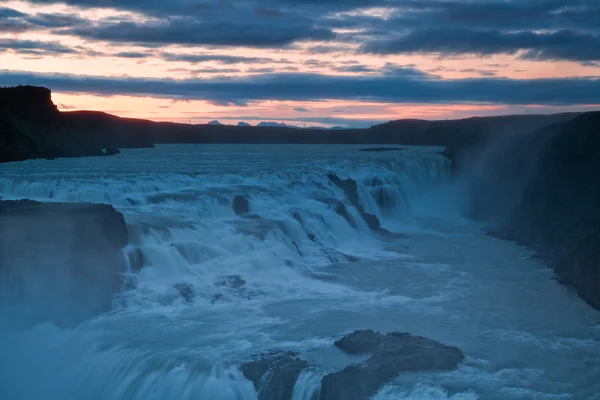 Waterfall Iceland summer night — Stock Photo, Image