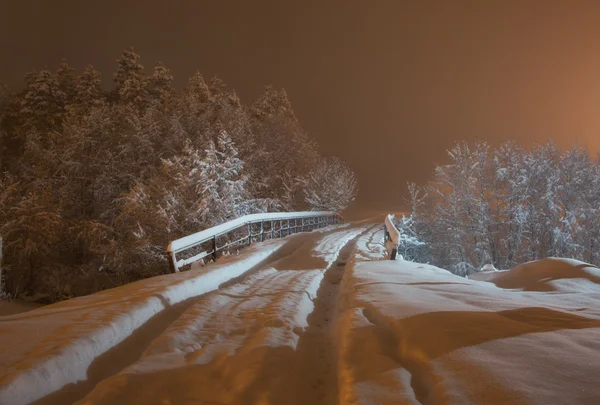 Snowy night in the village — Stock Photo, Image