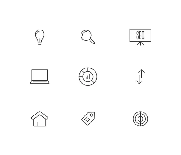 Seo Juego Iconos Línea Optimización Motores Búsqueda — Archivo Imágenes Vectoriales