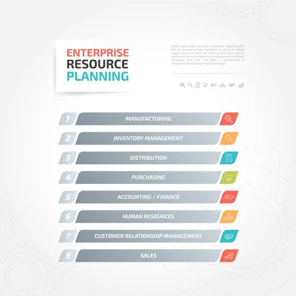 Infografika Procesu Planowania Zasobów Przedsiębiorstwa Erp — Wektor stockowy