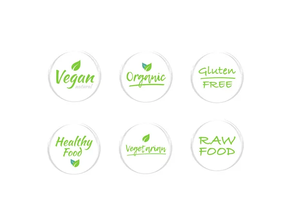 Vegano Orgánico Sin Gluten Etiquetas Alimentos Saludables — Vector de stock