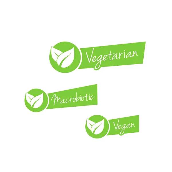 Etiquetas Vegetarianas Macrobióticas Veganas — Vector de stock