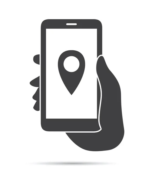 Handheld Telefoon Pin Locatie Pictogram — Stockvector