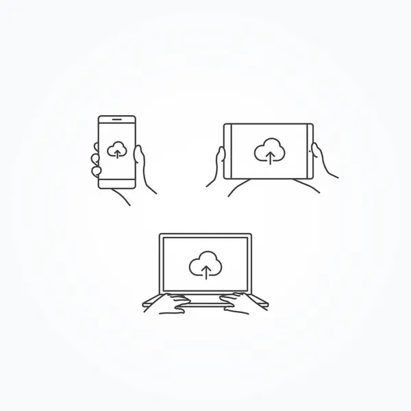 平板电脑及笔记本电脑上的云上传图标 — 图库矢量图片