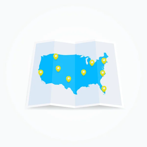 Amerikai Egyesült Államok Map Location Pins — Stock Vector