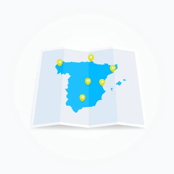 Spain Map Location Pins — Stock Vector