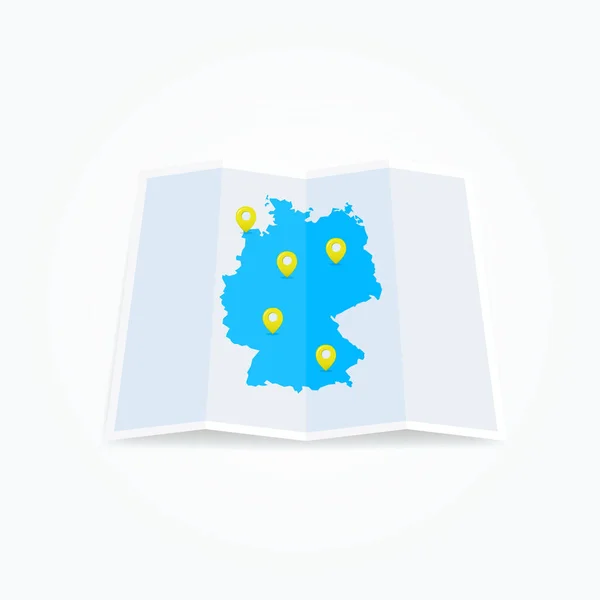 Карта Германии Значками Местоположения — стоковый вектор