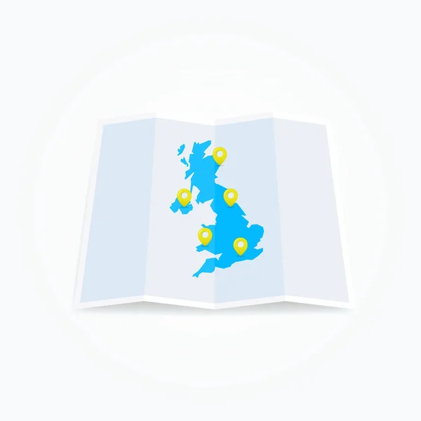 Royaume Uni Carte Royaume Uni Avec Broches Localisation — Image vectorielle