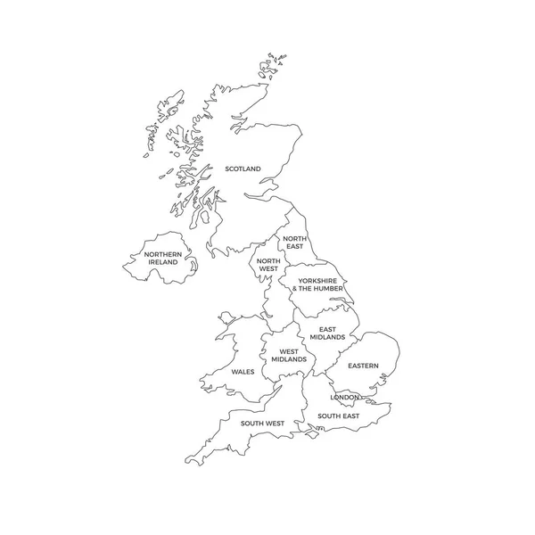 Royaume Uni Régions Britanniques Carte Vectorielle — Image vectorielle