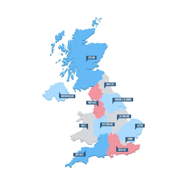 Royaume Uni Régions Britanniques Carte Vectorielle — Image vectorielle