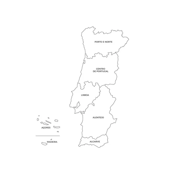 Portugal Regions Map Line Vector — Vector de stock