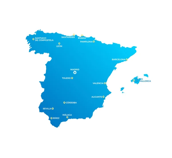 España Ciudades Mapa Vector — Vector de stock