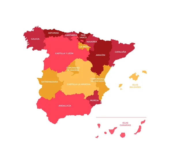 Spagna Regioni Mappa Vector — Vettoriale Stock