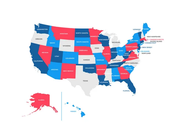 Mappa Delle Regioni Degli Stati Uniti America — Vettoriale Stock