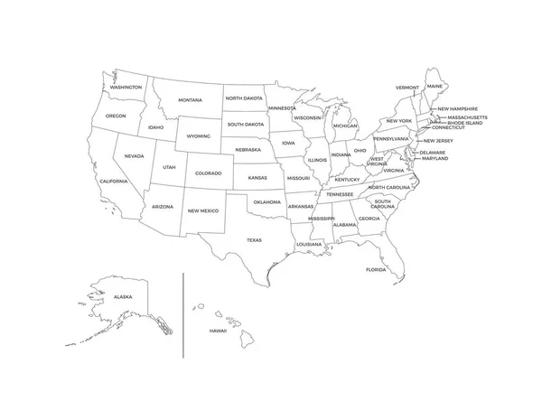 Stati Uniti America Stati Uniti Mappa Line Vector — Vettoriale Stock
