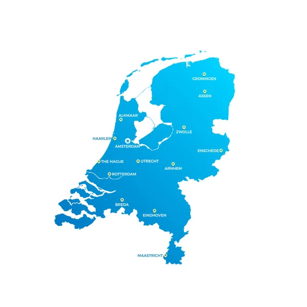 Países Baixos Mapa Das Cidades Vector — Vetor de Stock