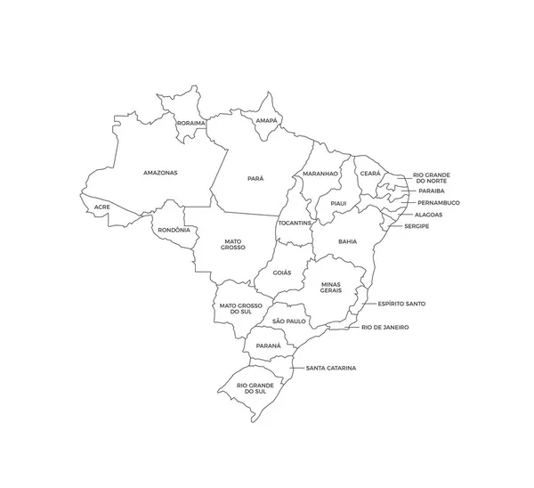 Brazil Regions Map Line Vector — Vector de stock