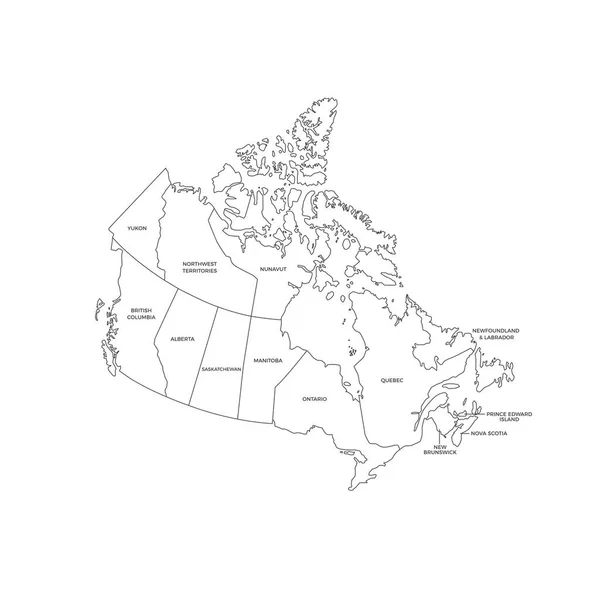 Canada Regioni Mappa Line Vector — Vettoriale Stock