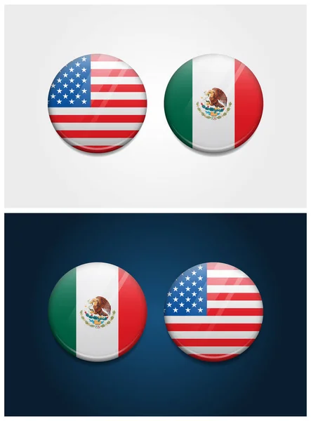 Stati Uniti America Bandiere Rotonde Usa Messico — Vettoriale Stock