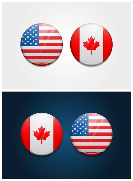 Stati Uniti America Bandiere Tonde Usa Canada — Vettoriale Stock
