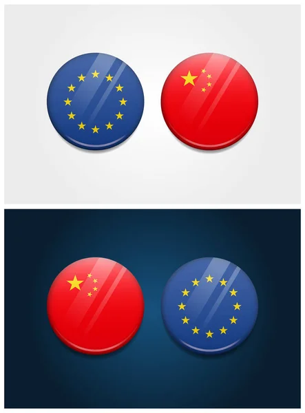 Banderas Redondas Europa China — Vector de stock