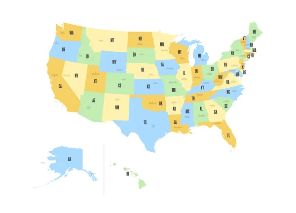 Mappa Delle Regioni Degli Stati Uniti America — Vettoriale Stock
