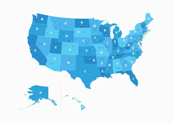 Mappa Delle Regioni Degli Stati Uniti America — Vettoriale Stock