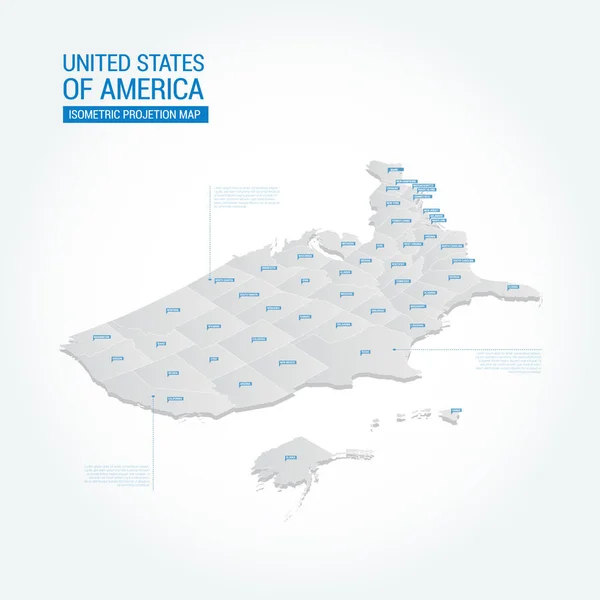 Stati Uniti America Usa Modello Proiezione Della Mappa Isometrica — Vettoriale Stock