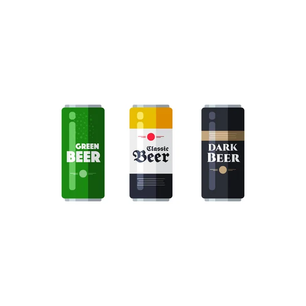 Conjunto Ícones Vetor Latas Cerveja —  Vetores de Stock