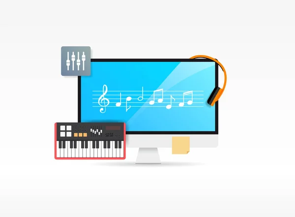 Vettore Desktop Del Computer Musicale — Vettoriale Stock