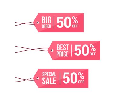 Büyük Teklif, En İyi Fiyat ve% 50 indirimli Etiket Vektörü