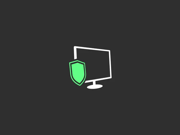 Computer Protection Shield Vector Schwarzer Hintergrund Icon — Stockvektor