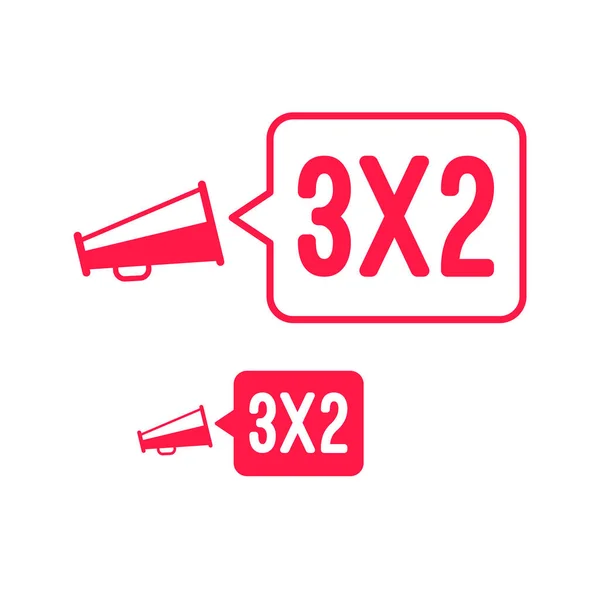 3X2 Offre Megaphone Publicité Étiquette — Image vectorielle