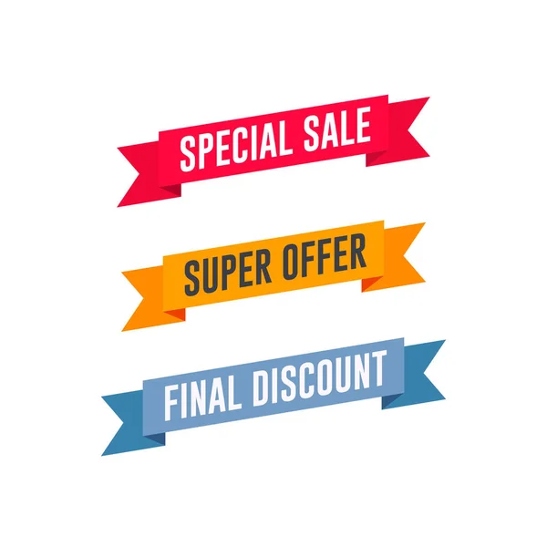 Vendita Speciale Super Offerta Sconto Finale Shopping Ribbon Set — Vettoriale Stock