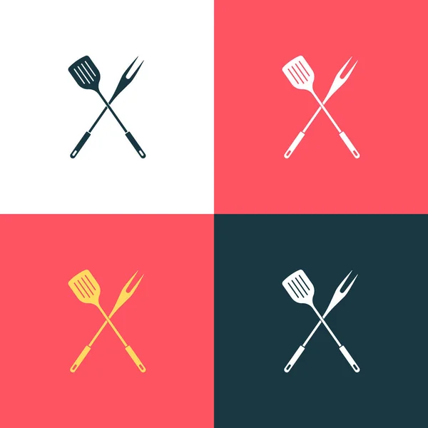 Spatula Barbecue Fork Vector Color Icon Set — 스톡 벡터