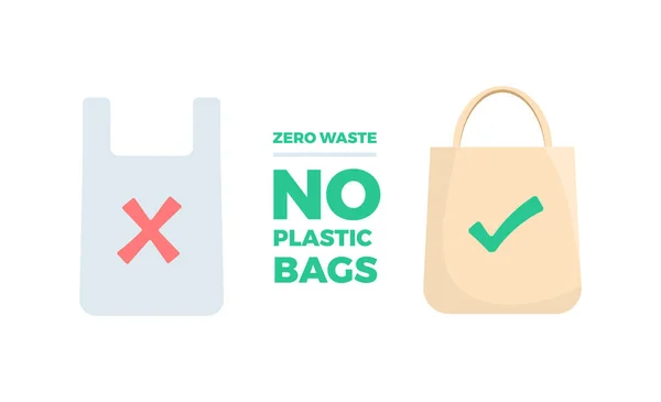 Zero Resíduos Sem Sacos Plástico Eco Reciclado Sacos Plástico Design —  Vetores de Stock