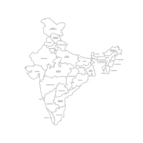 Indien Länderregionen Skizzieren Vektorkarte — Stockvektor