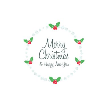 Mutlu Noeller ve Mutlu Yeni Yıl Çelengi Düz Tasarım