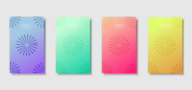 Gradyan yarım ton dokuya sahip soyut model arkaplan seti. Minimum dinamik kapak tasarımı. Mavi, yeşil, kırmızı, sarı afiş şablonu. Vektör illüstrasyonu