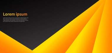 Siyah doku ve pankart tasarım şablonunda soyut sarı çizgi geometriği. Vektör illüstrasyonu
