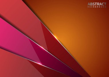 Soyut kırmızı ve pembe köşegen üstüste binen katmanlar turuncu arka planda parlak, gümüş çizgili modern tarz ve metin için kopyalama alanı var. Vektör illüstrasyonu