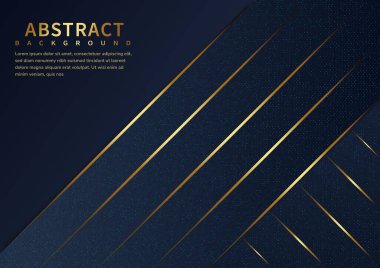 Lüks, koyu mavi arka plan örtüşen, üzerinde kopya uzay metni olan altın çizgiler. Vektör illüstrasyonu
