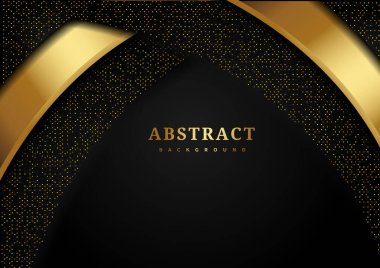Lüksün soyut kıvrımları siyah arkaplanda parıldayan altın çizgiler ile üst üste biniyor. Reklam, poster, şablon, iş sunumu için kullanabilirsiniz. Vektör illüstrasyonu